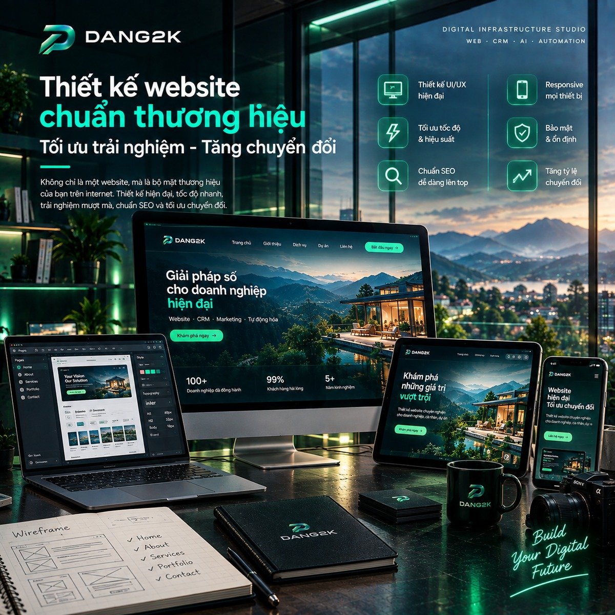 Thiết kế website chuẩn thương hiệu - giao diện UI UX hiện đại trên máy tính và điện thoại, thương hiệu DANG2K