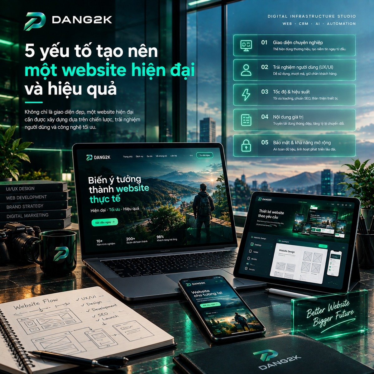 Website hiện đại hiệu quả hiển thị trên máy tính bàn và điện thoại, thương hiệu DANG2K